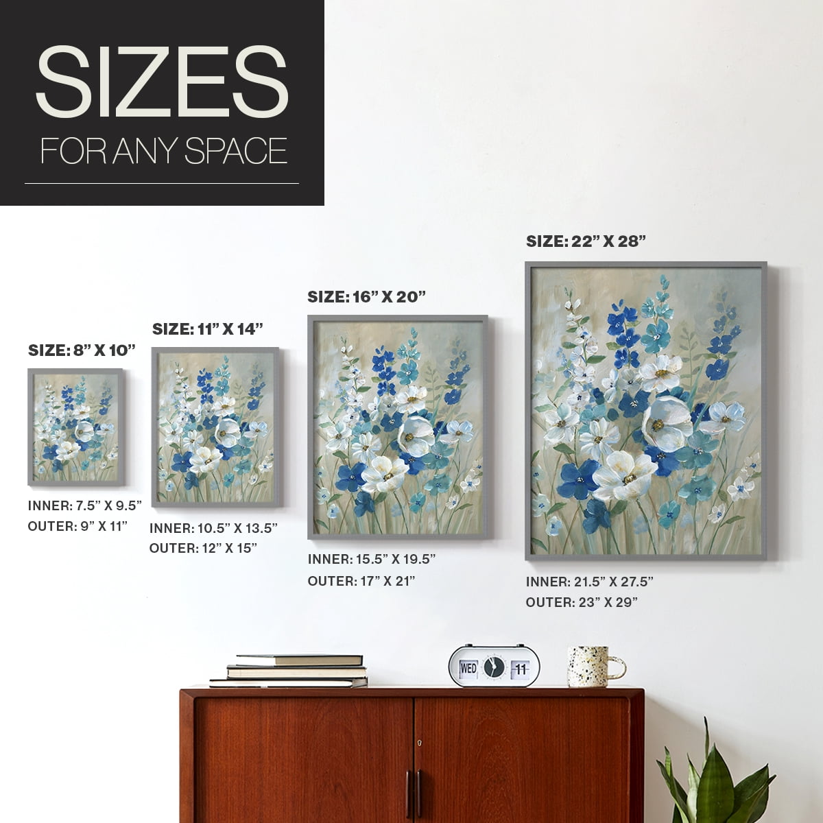 Blue Garden I Framed Print in Gray Solid Wood Framed Print No Nail Hanging