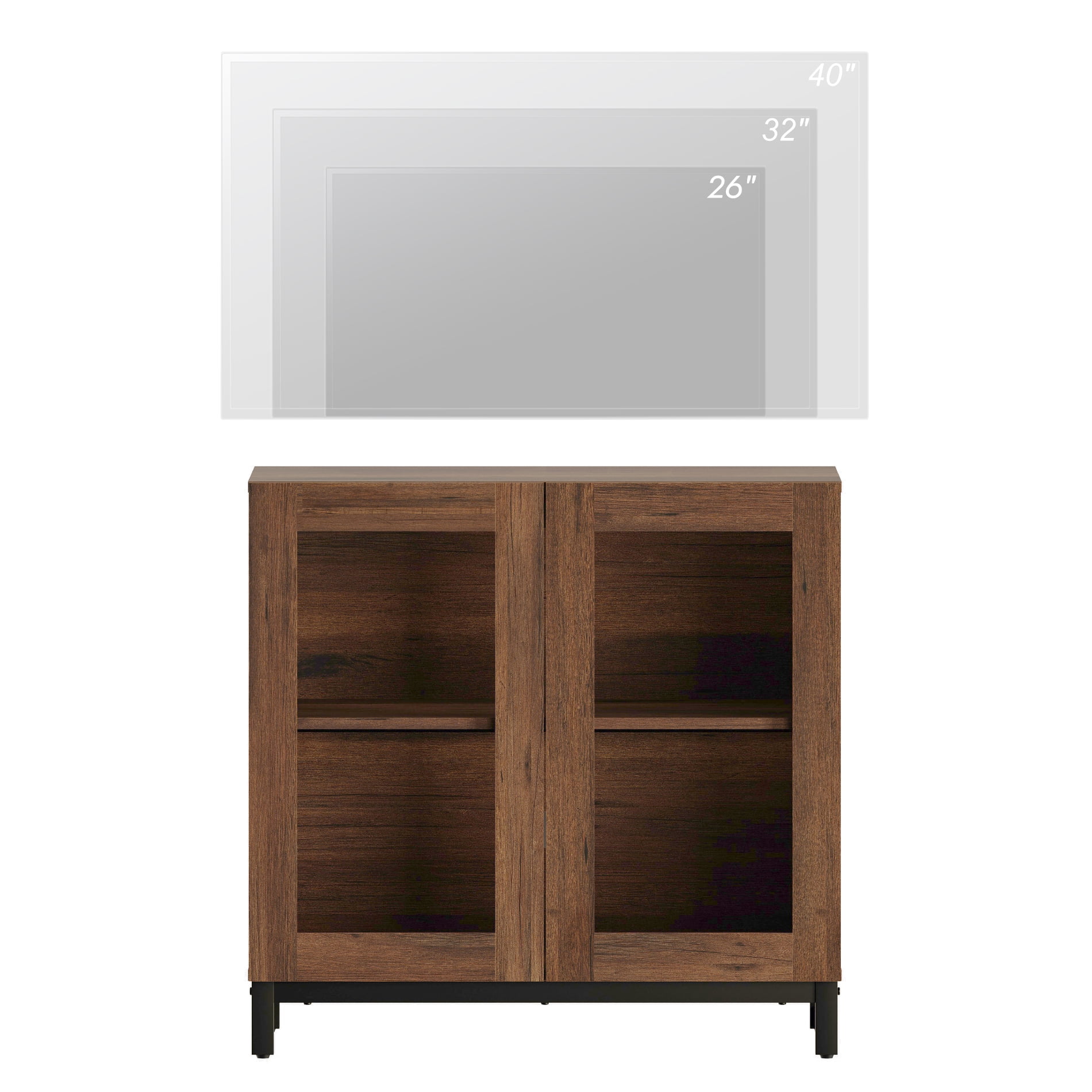 WAMPAT Modern TV Stand with Glass Doors for 32-40 inch TVs, Entertainment Center TV Console with Adjustable Shelves for Living Room, Bedroom, Brown