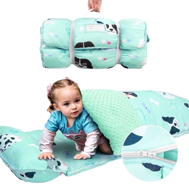 Primlect Tapete para Siesta, Saco de Dormir de 55" x 22" x 3" con Zíper, Almohada Removible y Cobija, para Guardería