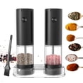 thumbnail image 1 of Electric Spice Grinder Duo with Storage Base - Adjustable 5-Level Ceramic Grinders for Salt & Pepper, Clear 95ml Container, Battery Operated, Includes Cleaning Brush, Ideal for Kitchen & Dining, Black, 1 of 7