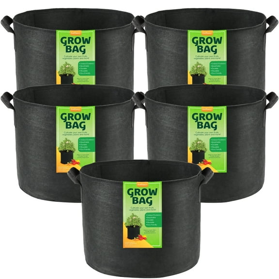 LotFancy 10 Gallon Grow Bags, Thickened Aeration Nonwoven Plant Fabric Pots with Handles, 5Pack