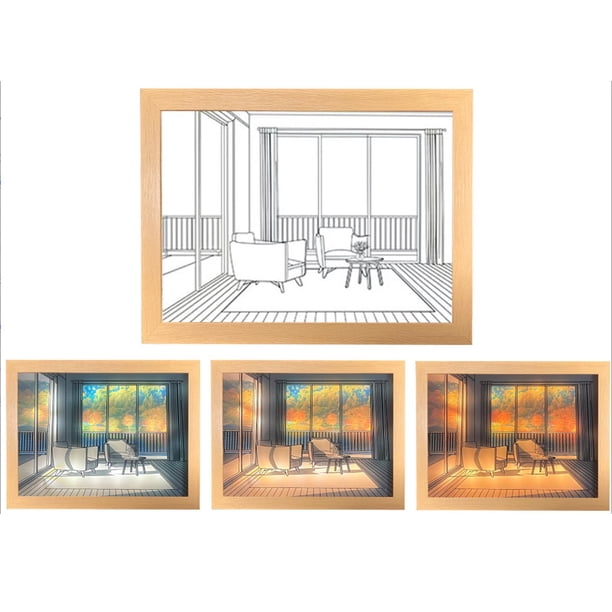 Pintura iluminada, pintura decorativa con iluminación, pintura brillante con 3 LED, pintura con luces y sombras, rendimiento sólido