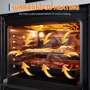 JustSmart 24 Built-In Steam Oven, Stainless Steel Touch Control, 2.5 Cu.Ft Convection Wall Oven, 3000W 240V 8 Functions, Silver