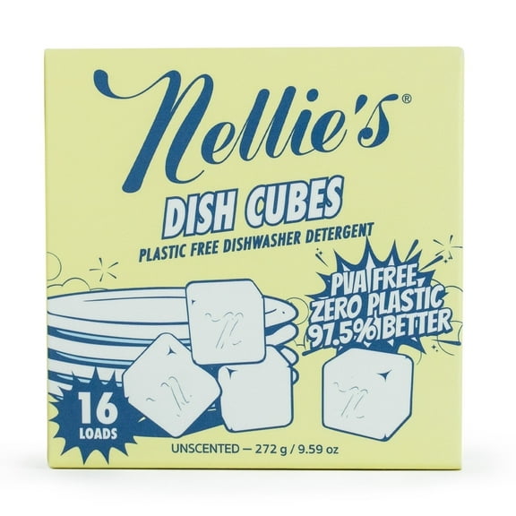 Nellie's Dishwasher Cubed Eco-Conscious Dishwasher Detergent, Unscented, 16 Loads