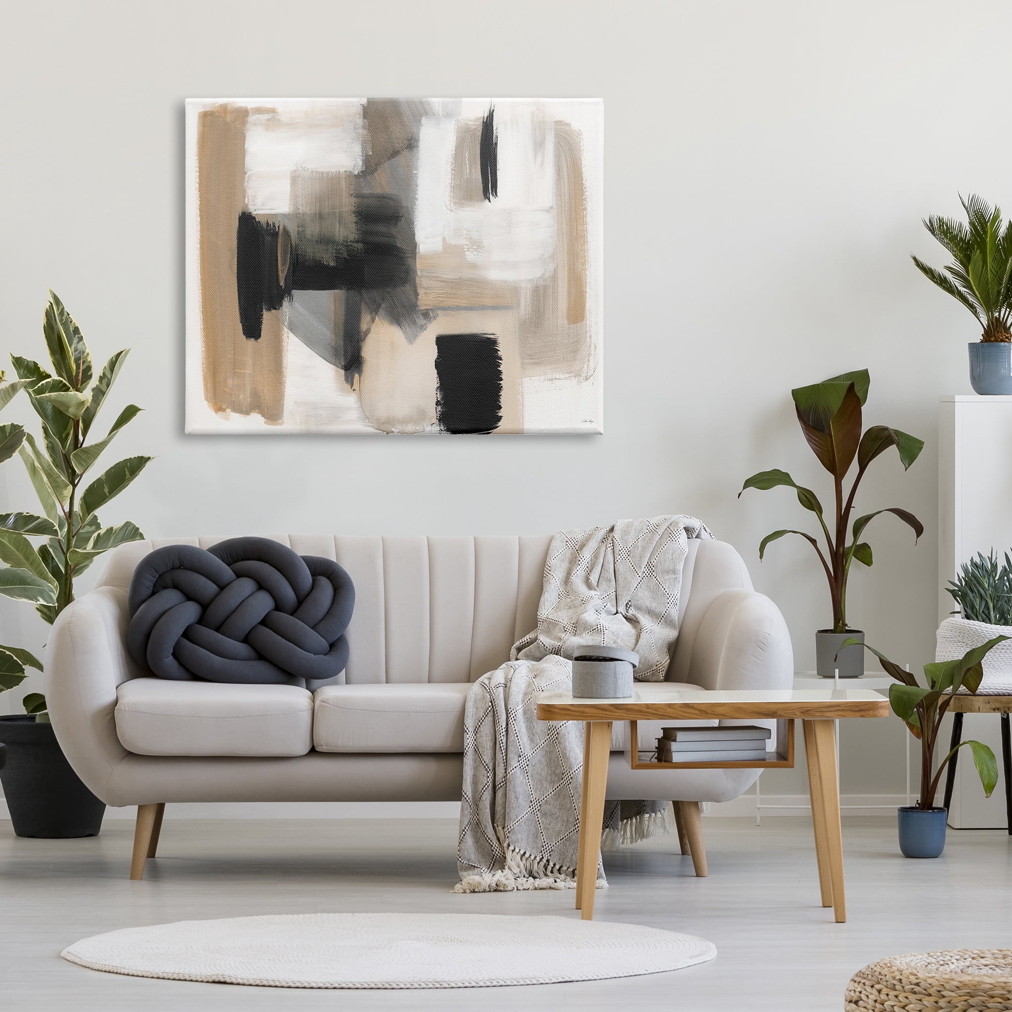 Stupell Industries Tan & Black Collage Abstract Painting Gallery Wrapped Canvas Art Print Wall Art, 48 x 36
