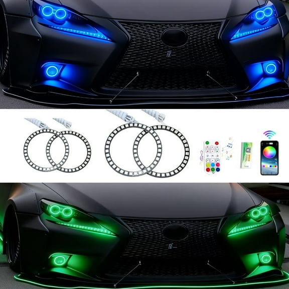 APP BT 4pcs 80MM RGB HALO RINGS FOR CAR HEADLIGHT & FOG LIGHT MOTORCYCLE DIY DIY DECORATON