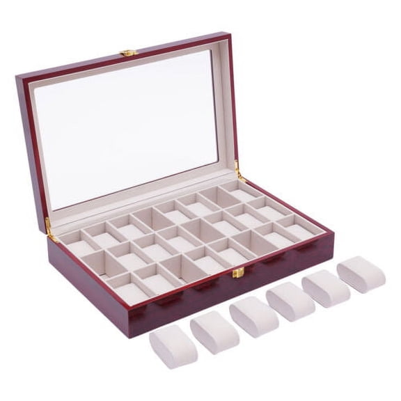 24 Slots Walnut Wooden Wrist Watch Box Display Case Organizer Jewelry Storage