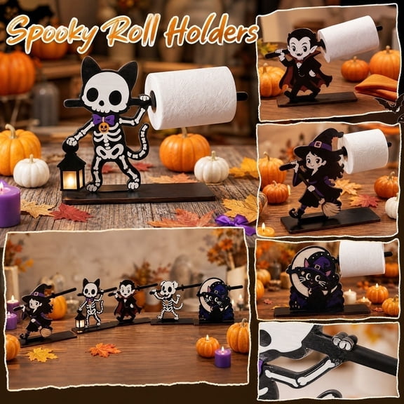 5 Pcs, Halloween Decor Set 8 Inch Wooden Tissue Holder, Cute Spooky Halloween Decor, Small Halloween Shelf Decor for Home Kitchen Countertop Party Decoration