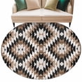 thumbnail image 2 of Tribal Geometric Pattern Round Living Room Rugs 5 ft, Brown White Abstract Washable Area Rug with Non-Slip Sturdy Edge Binding Round Carpet for Entryway Kitchen Bedroom Bathroom, 2 of 9