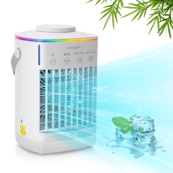 Portable Air Conditioners, 4 Timer Settings Water Cooling Fan Timer Mini Air Cooler USB Table Fan 700ml Water Tank Desktop Portable AC with Colorful Atmosphere Light