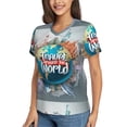 thumbnail image 5 of Yiaed Travel Around The World Print Women's T Shirt V-Neck Short Sleeve Shirt Casual Breathable Tee Summer Tops-XX-Large, 5 of 5