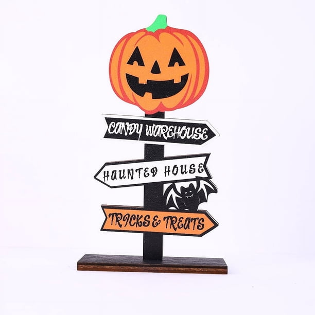 2 piezas de adornos de madera de Halloween, adornos de letras de calabaza en forma de árbol para decoración de mesa de casa embrujada