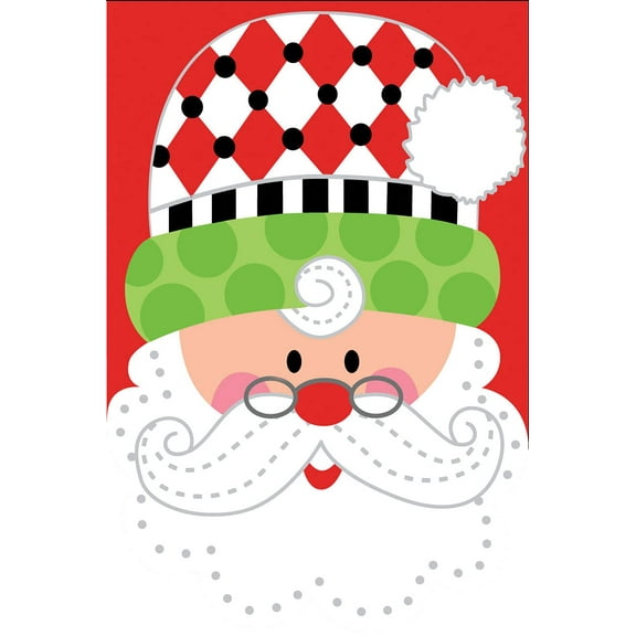 Happy Santa - Garden Size, Embroidered Applique Style, Double Sided Decorative Flag - Approx. 12 Inch X 17.98 Inch