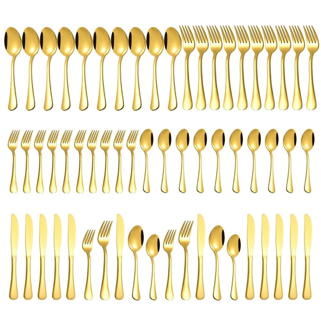 Juego de cubiertos Compralo de acero inoxidable dorado brillante 60 piezas para 12 personas
