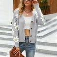 thumbnail image 2 of Wang6 Womens Pink Cardigan Sweaters Fall Open Front Button Long Sleeve Knit Sweater Causal V Neck Loose Floral Knitted Outwear Tops Grey S, 2 of 5