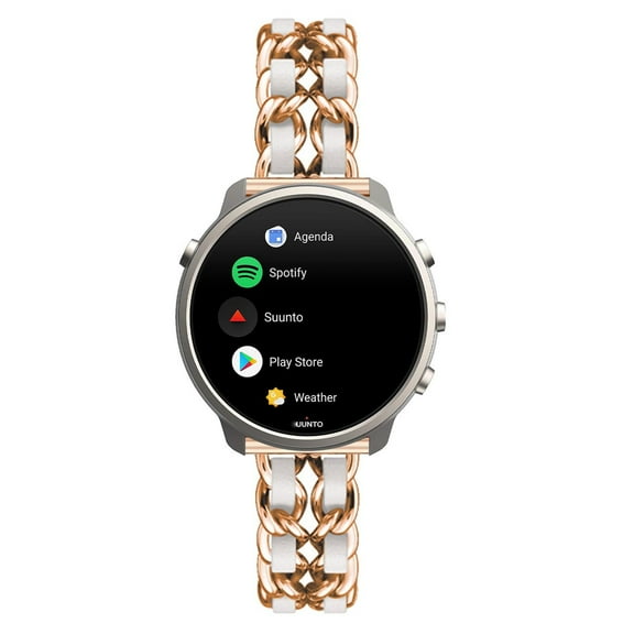 Leather Metal Band Compatible With Suunto 7/Suunto Spartan Sport/Suunto 9 Titanium/9 Baro/9 Band, Stainless Steel Metal Cowboy Chain Style Replacement for Band Suunto 7/9