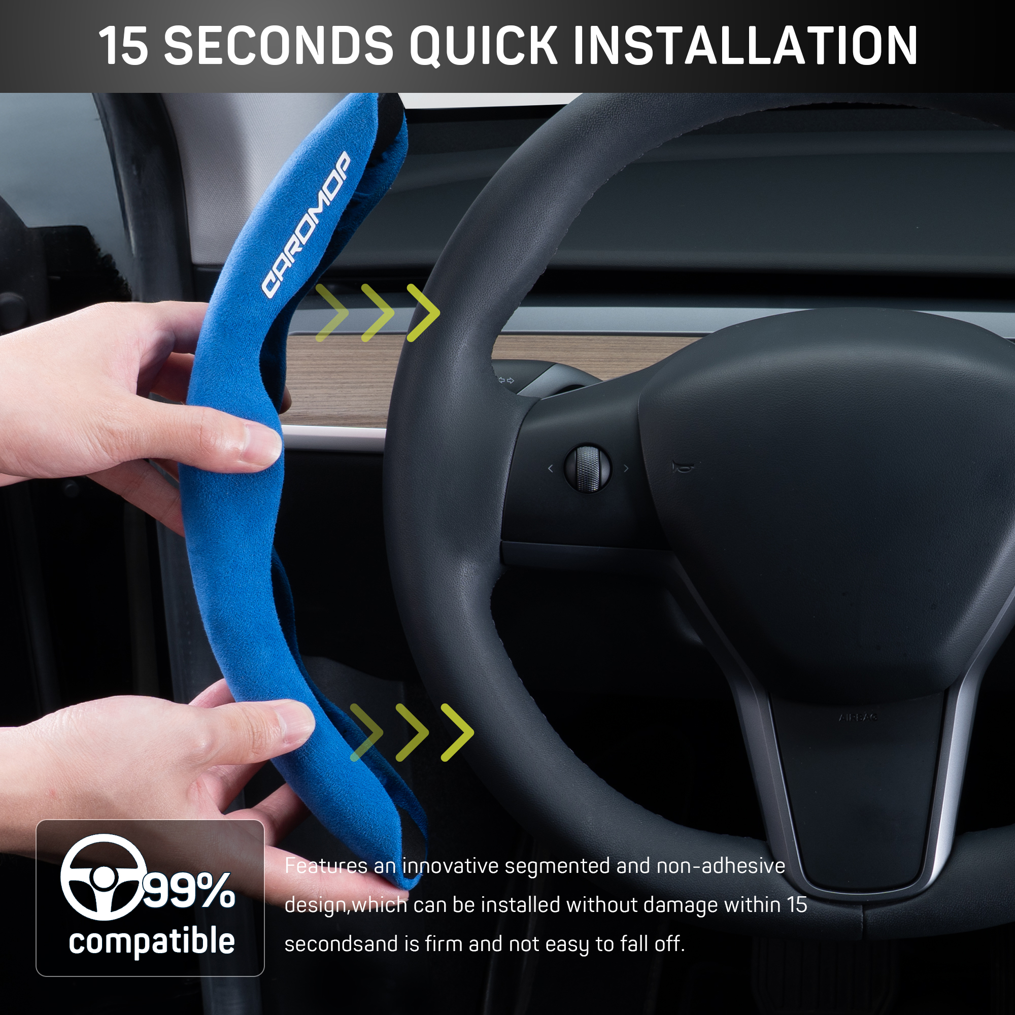 Caromop Suede Steering Wheel Cover, 14.5-15 in, Non-Slip, 2 pack, Blue