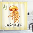 thumbnail image 1 of Jellyfish Shower Curtain, Letter J Learning Themed Infographic Educational Graphic Image, Fabric Bathroom Set with Hooks, 69W X 70L Inches, Pastel Yellow and Multicolor, by Ambesonne, 1 of 2