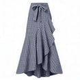 thumbnail image 4 of BUWTTER Women's Skirts Casual Plaid Maxi A Line Irregular Ruffle Hem Fishtail Long High Wasit Elegant Navy Skirt L, 4 of 5