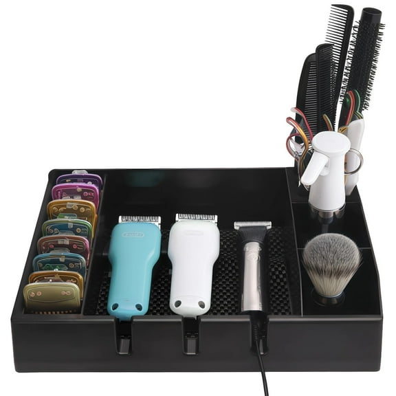 Hair Clipper Organizer Case, Plastic Non-Slip Barber Storage Tray for Salon, Storing Clippers, Scissors, Combs, Hairdressing Tools