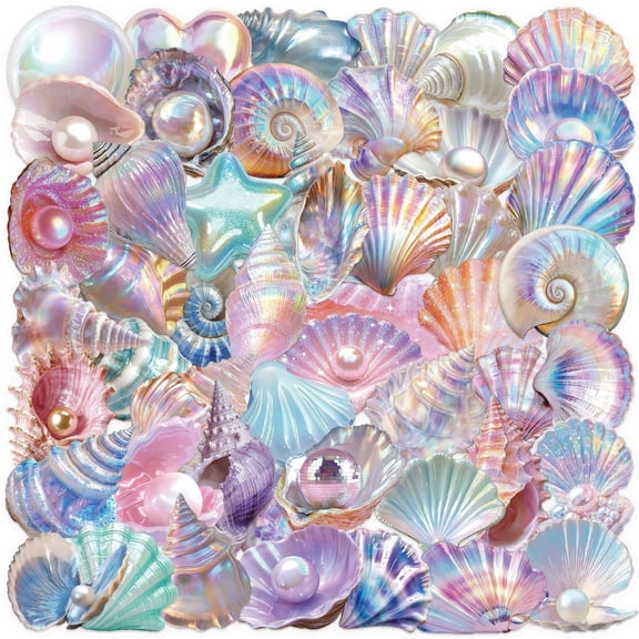 Clear Glittering Seashells Decals Stickers For Electronics Skateboard Luggage Projects 50x