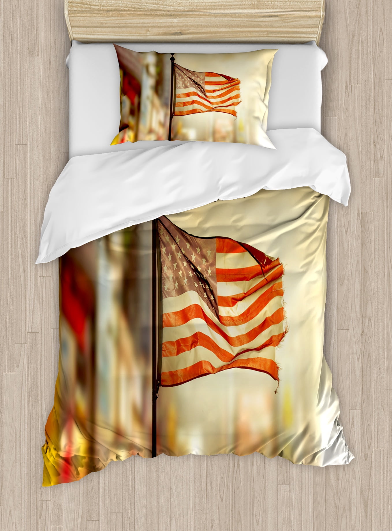 United States Twin Size Duvet Cover Set American Flag Waving In United States Twin Size Duvet Cover Set American Flag Waving In City National Independence Day Celebration Theme Decorative 2 Piece Bedding With 1