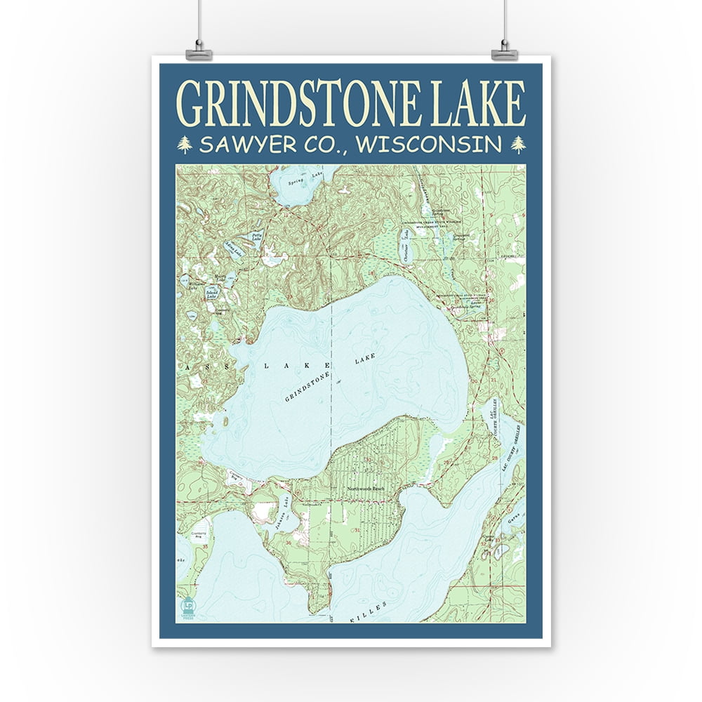 Grindstone Lake Chart Sawyer County, Wisconsin Lantern Press Poster
