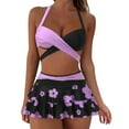 thumbnail image 3 of WREESH Womens Swim Skirt Bikini Sets Criss Cross Bathing Suit Bikini Print Splicing Two-Piece Swimsuit Beachwear Set Purple, 3 of 7