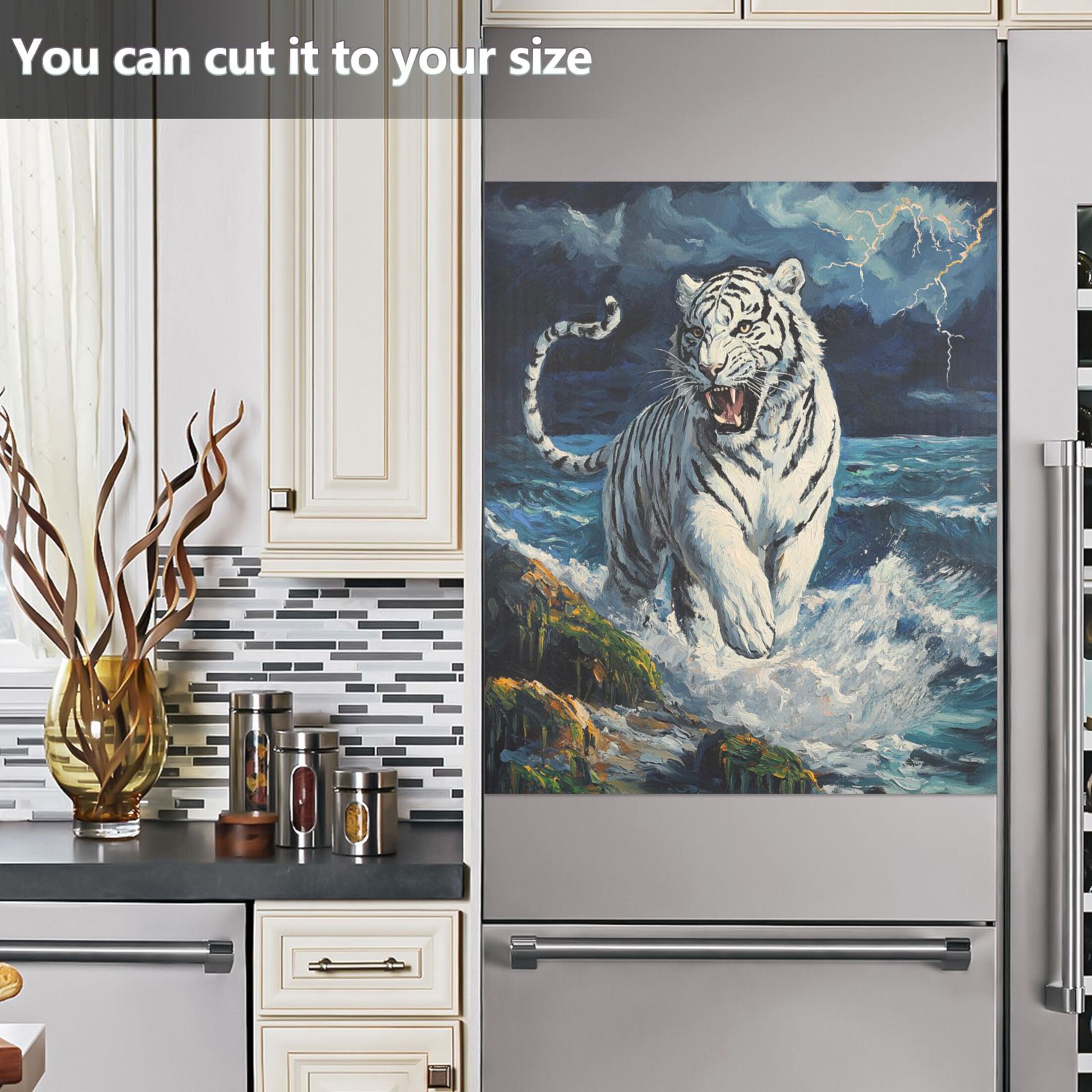 Dishwasher Magnetic Sticker 23x26 Inch Refrigerator Magnetic Sticker Washing Machine Magnetic Sticker Kitchen Panel Magnetic Sticker Home Decor The Sea and The White Tiger