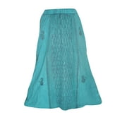 Mogul Women's Green Embroidered Rayon A Line Skirt