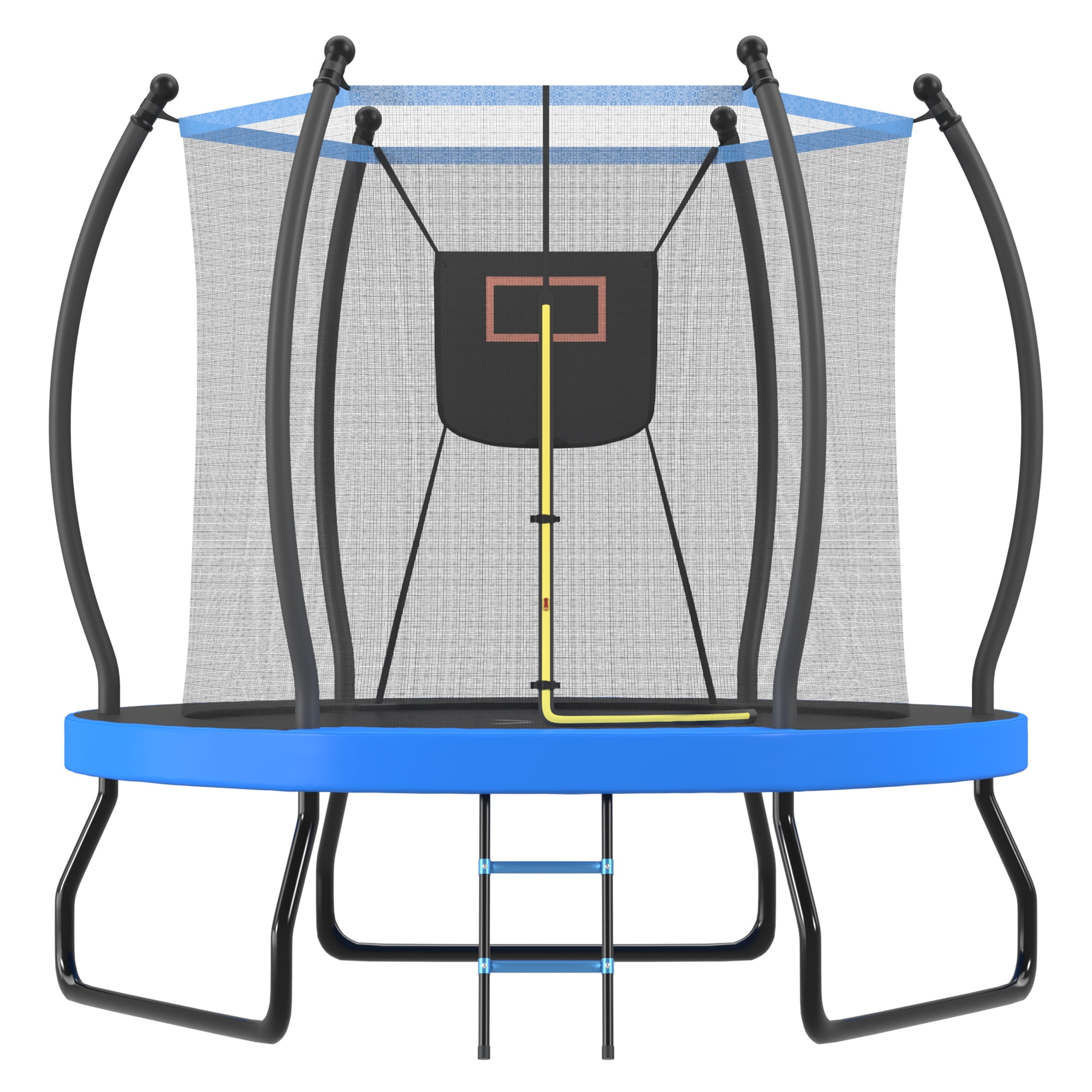 Leumius 8FT Trampoline for Kids,Outdoor Round Trampoline with Safety Enclosure Net and Basketball Hoop,Easy Assembly,Blue