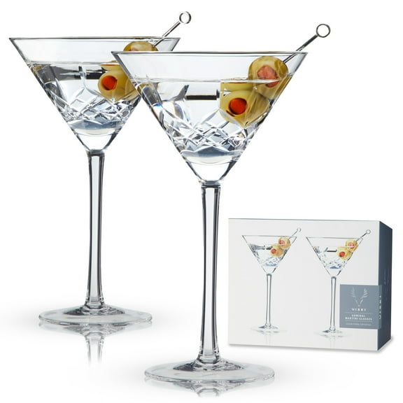 Viski Admiral Crystal Martini Glasses for Birthday, Wedding, 9 oz Set of 2