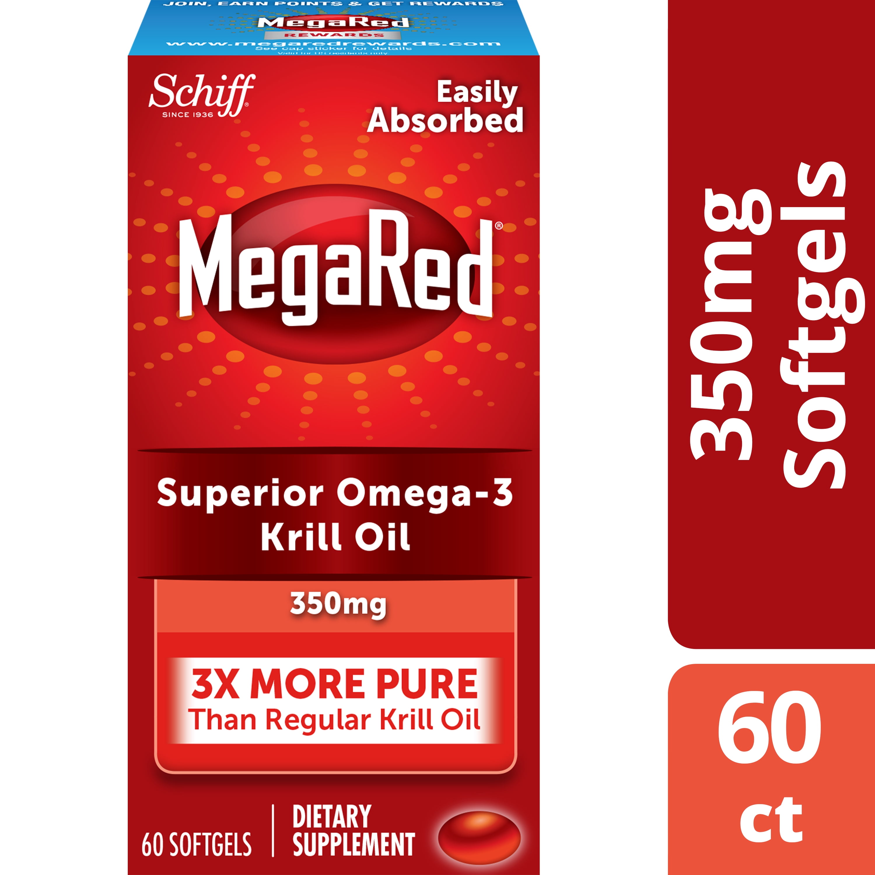MegaRed 350mg Superior Omega3 Krill Oil, 60 Softgels