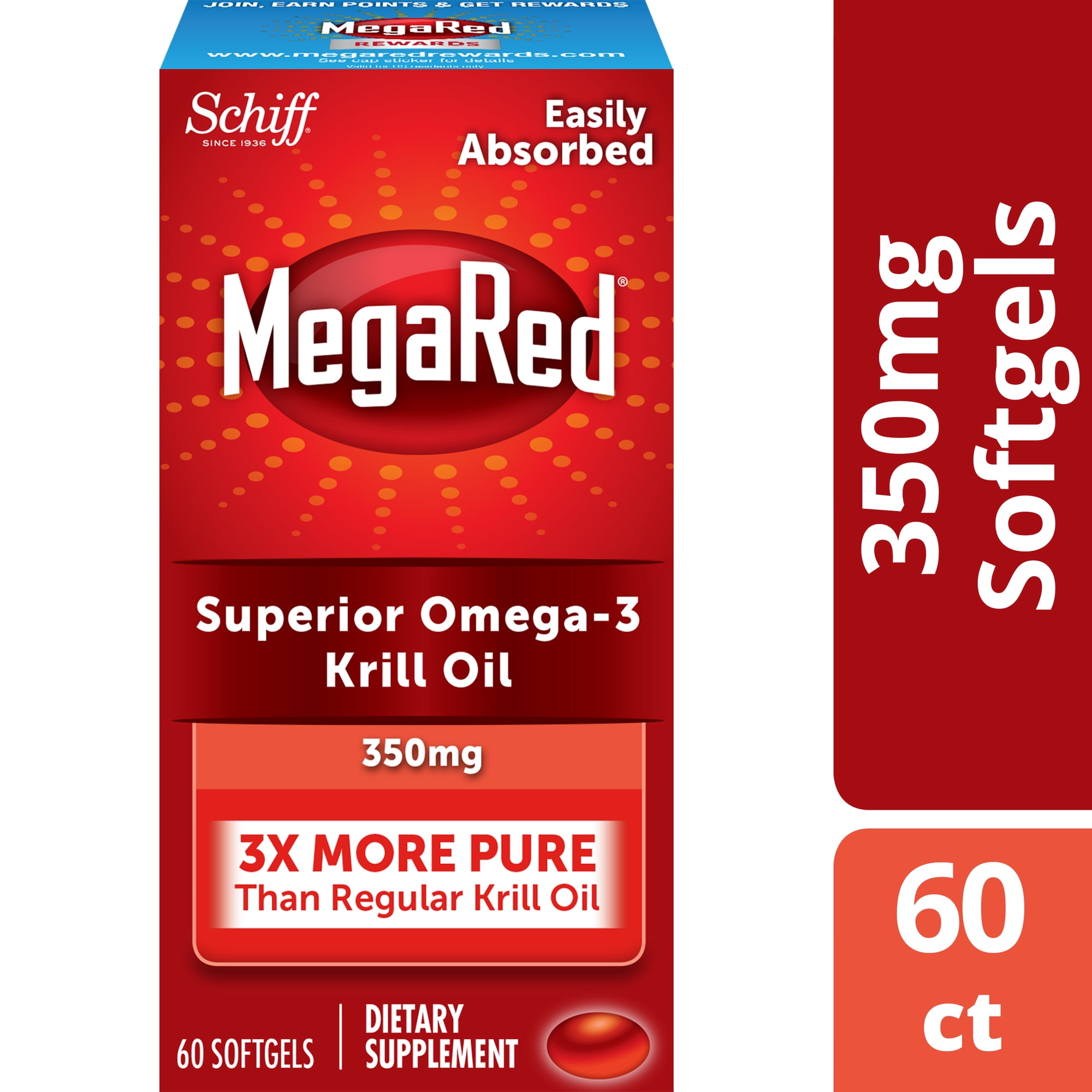 MegaRed 350mg Superior Omega-3 Krill Oil, 60 Softgels