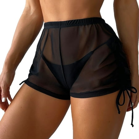 Swim Shorts Women Sheer Board Short See Through Bikini Bottom Mesh Swimsuit Bottoms Sexy See Thru Bathing Suit Black XXXL