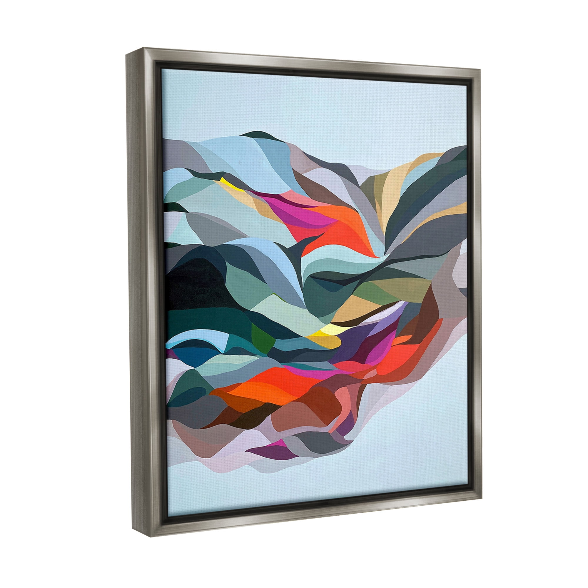 Stupell Industries Alternating Geometric Shapes Abstract Painting Gray Floater Framed Canvas Art Print Wall Art, 25 x 31