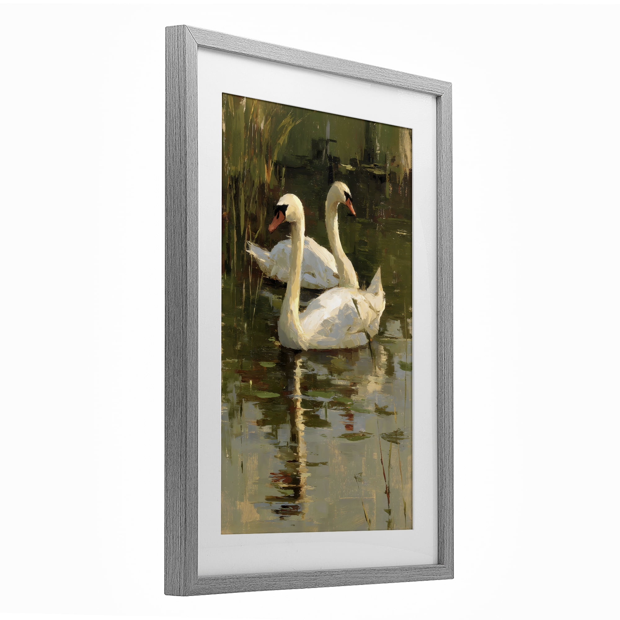 Stupell Industries Swans For A Swim Gray Framed Print Under Glass, design by Petal Prints Design