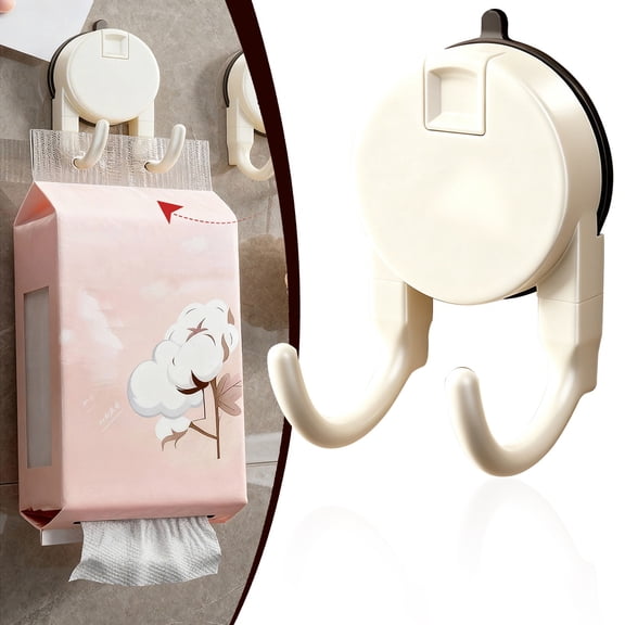 Strong Suction Cup Hooks for Shower, Bathroom, Kitchen, Heavy Duty Hangers for Door Wreaths, Robe, loofah, Towel, Utensils, Removable Wall Hooks for Tile, Glass, Mirror (Beige)