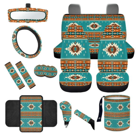 HUIACONG Automotive Interior Accessories, with Steering Wheel Protector Car Trash Bin, 14 Pack Breathable Suitable for Trucks Vehicles Aztec Geometric Pattern