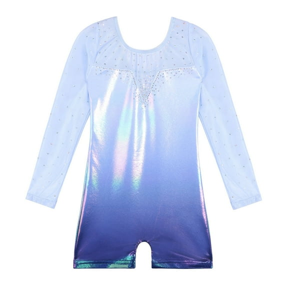 BAOHULU Girls Gymnastics Leotards with Shorts Sparkle Sequin Long Sleeve White Ballet Dancewear