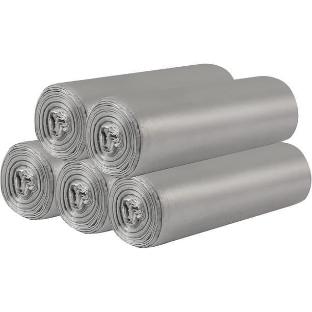 5 rollos de bolsas de basura pequeñas – 100 unidades transparentes de 4 galones para el hogar, oficina, cocina, papelera, baño, dormitorio (plata)