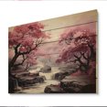 thumbnail image 2 of Designart "Endless Journey with Pink Trees by the Waterfall" Landscapes Print on Natural Pine Wood, 2 of 5