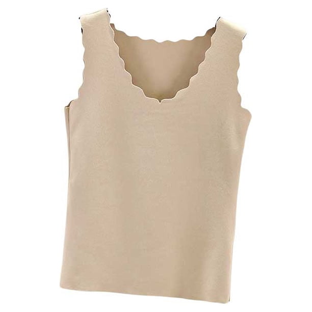 Sonducket Ropa interior térmica para mujer, chaleco sin costuras para Otoño Invierno, hogar, escuela, capa básica, Tops cálidos, ropa Camisetas sin mangas champán