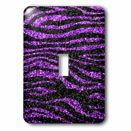 Zebra Photo - 3dRose Purple and Black Zebra stripe print Faux bling photo Not Actual Glitter glittery sparkles sparkly, Double Toggle Switch