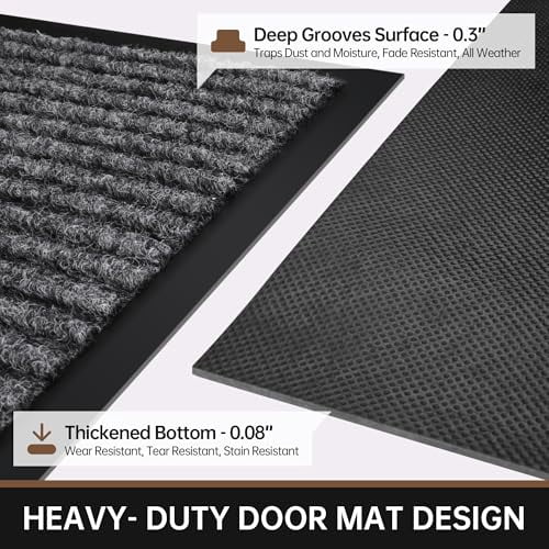 Heavy Duty Indoor Outdoor Doormat 72x24 Inches, Non-Slip Entryway Welcome Mat with Rubber Backing, Low Profile Commercial Grade Front Door Mat for High Traffic Areas