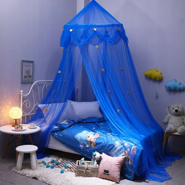 Dosel para cama con dosel, cuna para niños, mosquitera colgante de princesa príncipe de gasa azul, para dormitorio, vestidor, habitación de los niños, decoración, protección contra insectos, carpas