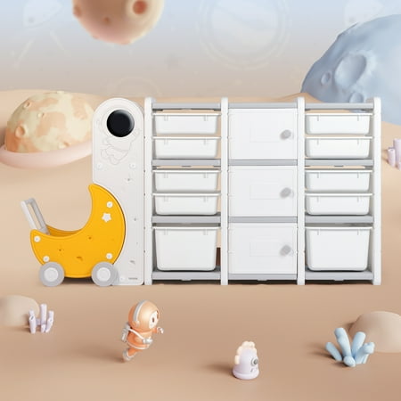 DUKE BABY Kids Toy Storage Organizer with Storage Bins, Toy Cabinets with Doors, Display Bookshelves and Toy Cart for Kids Playroom Bedrooms Age 1-12, Space Collection Large