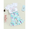 thumbnail image 2 of Aunavey Toddler Baby Girl Easter Outfits Bunny Short Sleeve T-shirt Tops Flared Rabbit Pants Summer Clothes 1-5Y, 2 of 8