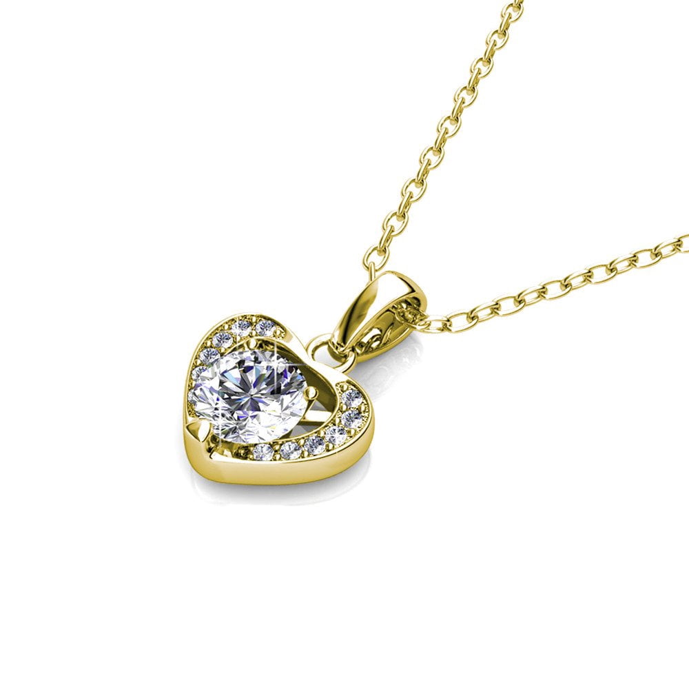 Cate & Chloe Amberly 18k Yellow Gold Plated Heart Pendant Necklace with Swarovski Crystals for Women