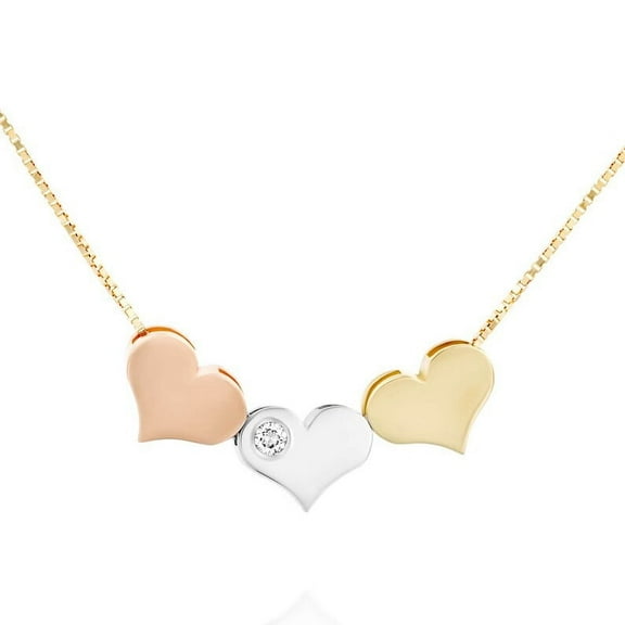 0.03 Ct Round Cut Lab-Created Diamond Three Hearts Necklace 14K Three Tone Gold Plated